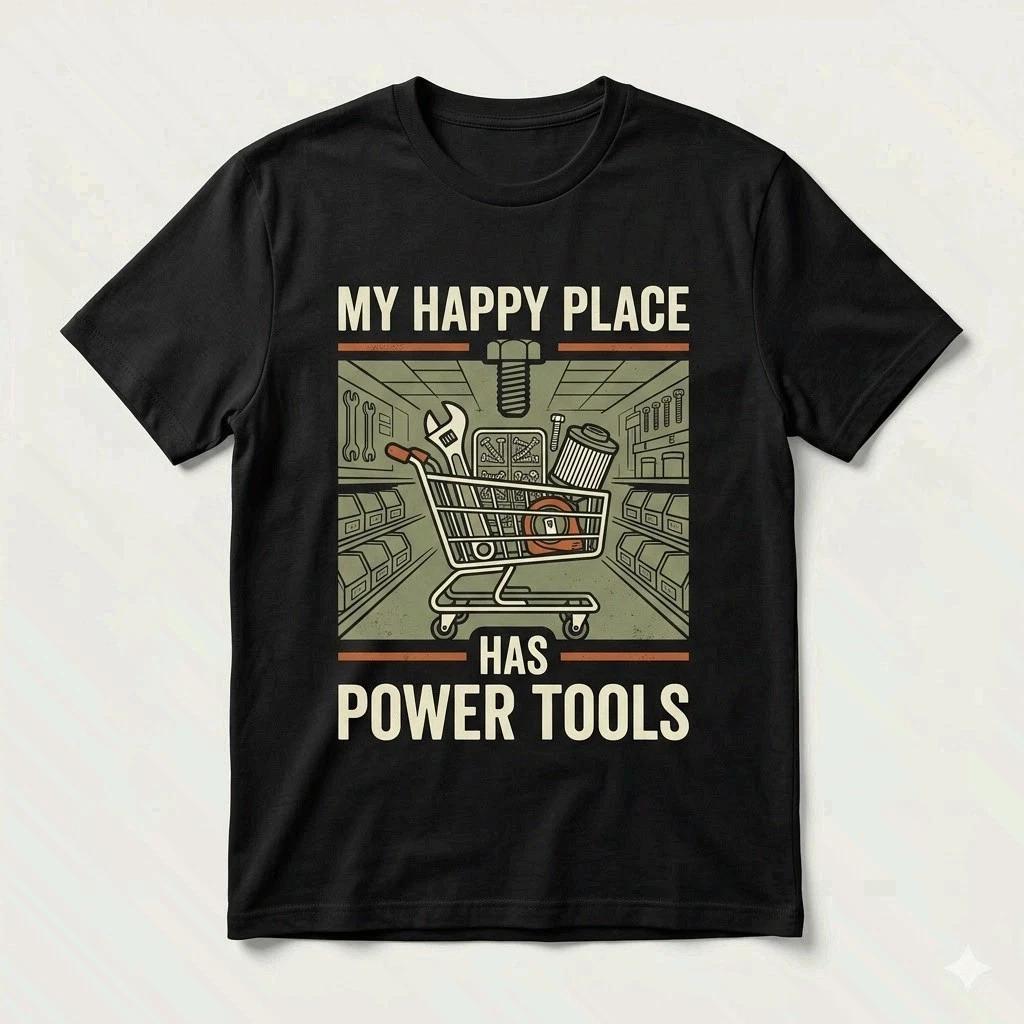 My Happy Place Has Power Tools Funny Dad Father s Day Shirt S