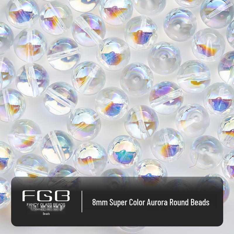 Aurora Iridescent Glass Seed Beads 4-10mm: Super Shiny, Transparent Round/Saucer Beads for DIY Jewelry & Crafting.
