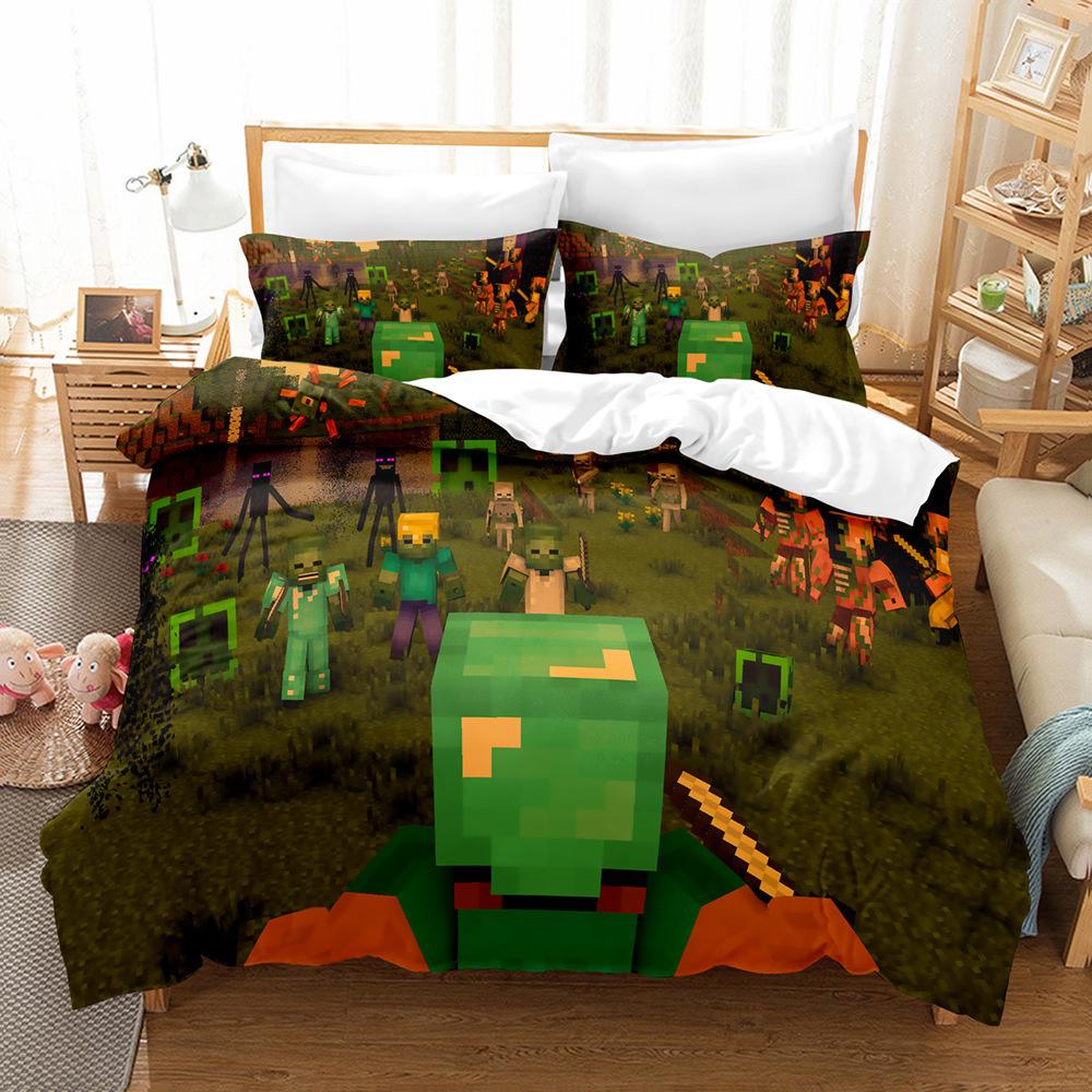 3D Digital Printing Quilt Set Three-Piece Minecraft Game Children'S Cartoon