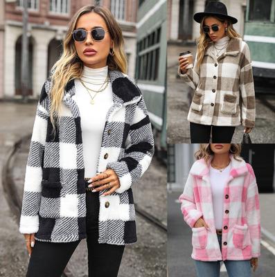 European & American Plaid Women's Double-Sided Fleece Lapel Overcoat - Mid-Length, Single-Breasted, Long Sleeve for Autumn & Winter