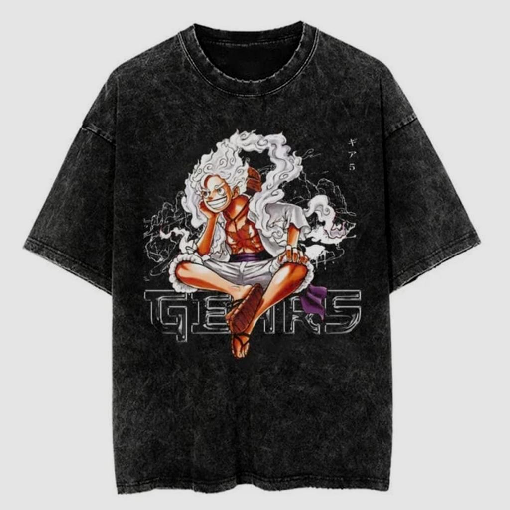 One Piece Gear 5 Luffy Oversized Tee, Vintage Washed Streetwear Shirt