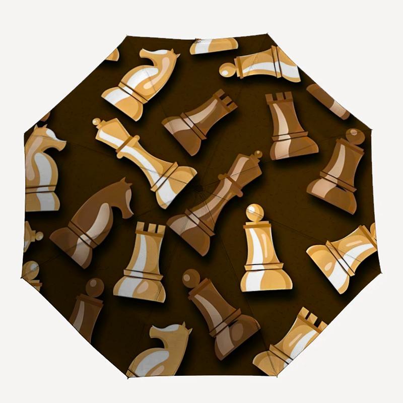 1pc Chess Pieces Pattern Automatic Open/Close Umbrella Compact Folding Umbrella, All-Season Portable Umbrella for Women/Men322