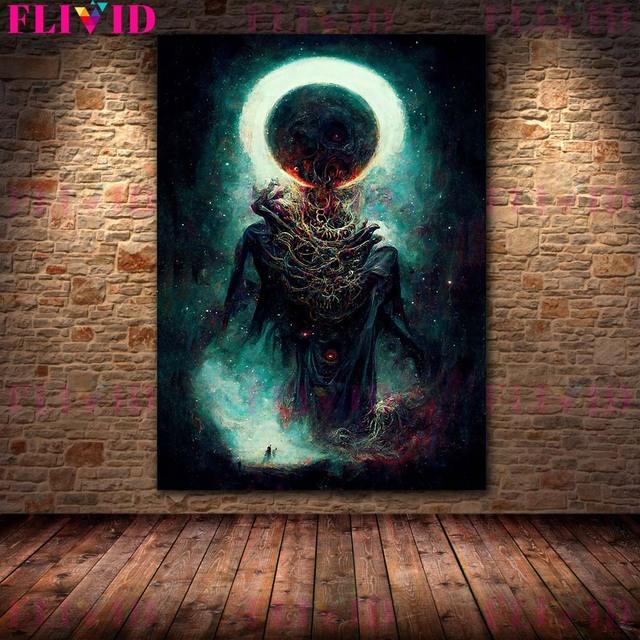 Lord of the Void and Pumpkin Demon Vintage Wall Art Canvas Painting Planet Devourer In Space Art Poster