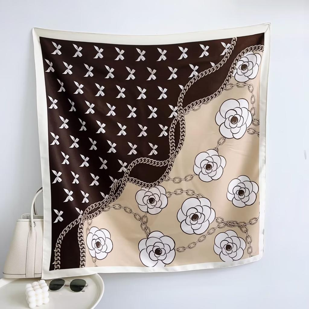 90Cm Blue Cashew Print Headscarf For Women Spring And Summer New Style Emulated Silk Cashew Scarf Satin Color Shawl Scarf