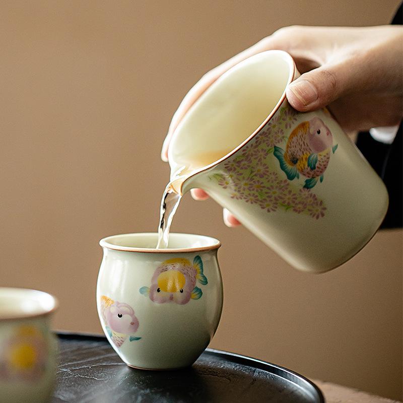Ru Kiln Ceramic Teacup Creative Golden Fish Master Cup Household Kung Fu Tea Cup Tea Bowl Drinkware Teaset Accessories Supplies