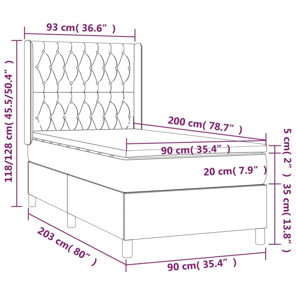 Box Spring Bed with Mattress Light Grey 90 x 200 cm Fabric