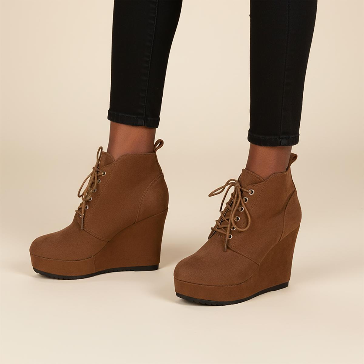 Fashion Shoes Cswo01 Women's New Boots Plus Size Chunky Platform Ankle Boots Woman Autumn Winter Booties Fashion Lace Up Wedge Shoes For Cm