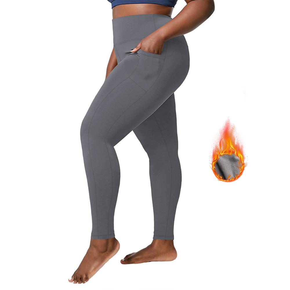 Plus Size Autumn and Winter Velvet Yoga Pants Women's High Waist Nine-point Fitness Winter Yoga Pants with Pockets