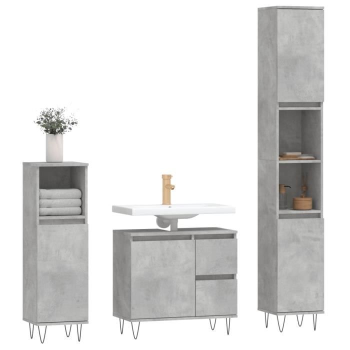VidaXL Ensemble de meubles de salle de bain 3 pcs gris béton 3190225