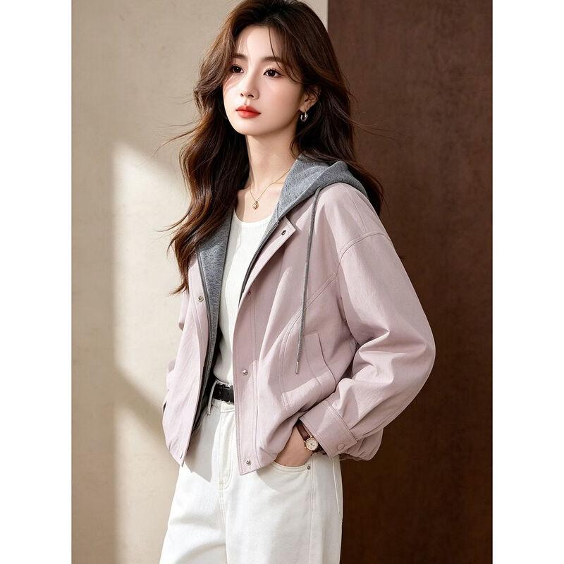 D.F.DEAR Women's Faux Two-Piece Hooded Short Jacket