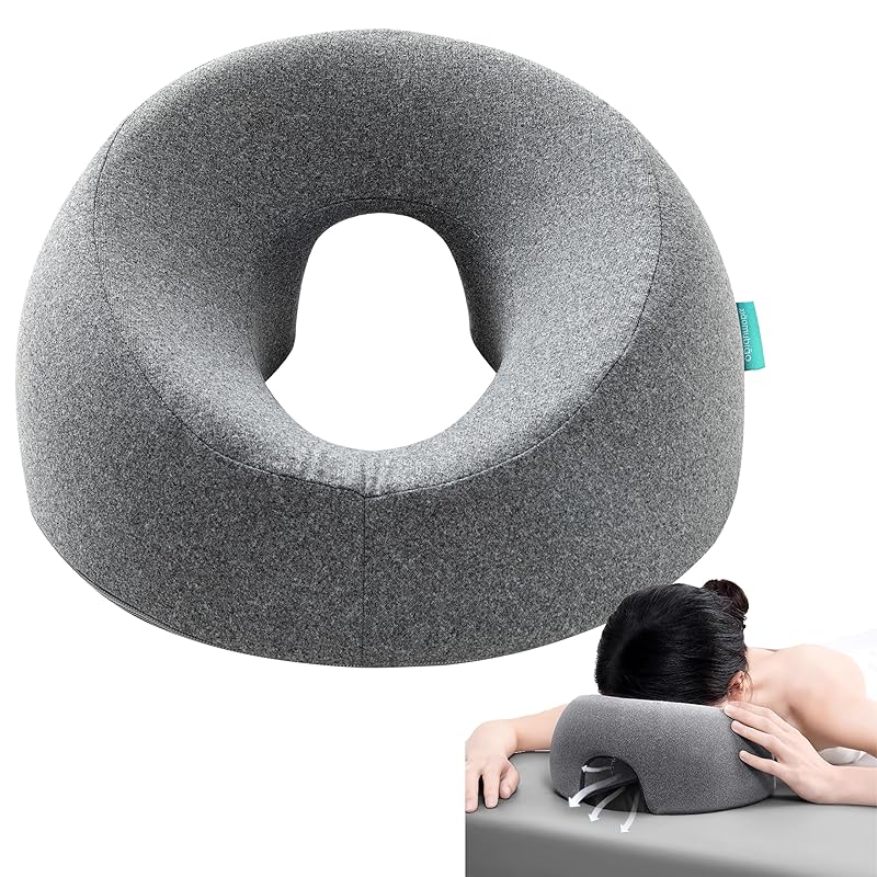 Ergonomics Lying Face Down Pillow Memory Foam Breathable Head Rest Support Pillow Body Massage for Beauty Salon Removable Cover Grey