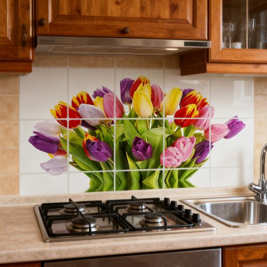 Kitchen Oil Proof Wall Stickers Flowers/Fruits/Green Leaves Waterproof Backsplash Wall Protector Film Removable Tile Decal for Cupboard
