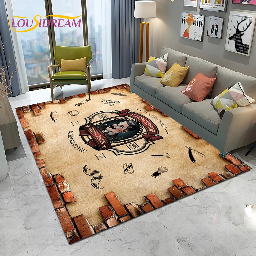 Berber Dükkanı Tabelası 3D Kurukafa Vintage HD Halı Kilim Ev Oturma Odası Yatak Odası Kanepe Paspas Dekorasyonu için, Çocuk Alan Halısı Kaymaz Zemin Matı