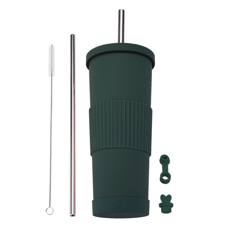 830Ml Stainless Steel Straw Cup Large Capacity Non-Slip Sleeve Straw Thermos Cup Simple Car Water Cup