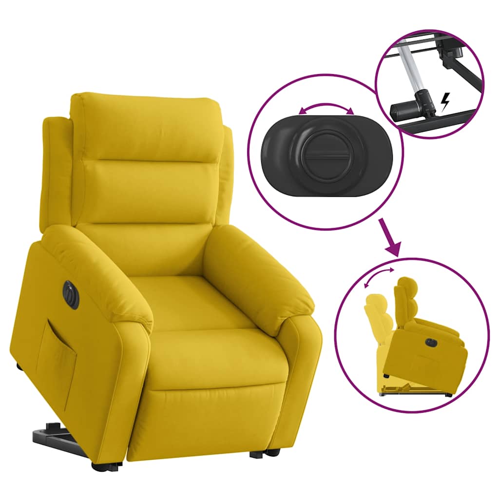 Recliner Chair with Lift Assist Electric Yellow Velvet