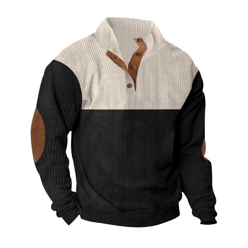 Übergröße Herbst- und Winter Herren Casual Color Blocking Revers Sportpullover Kord Stehkragen Oberteile