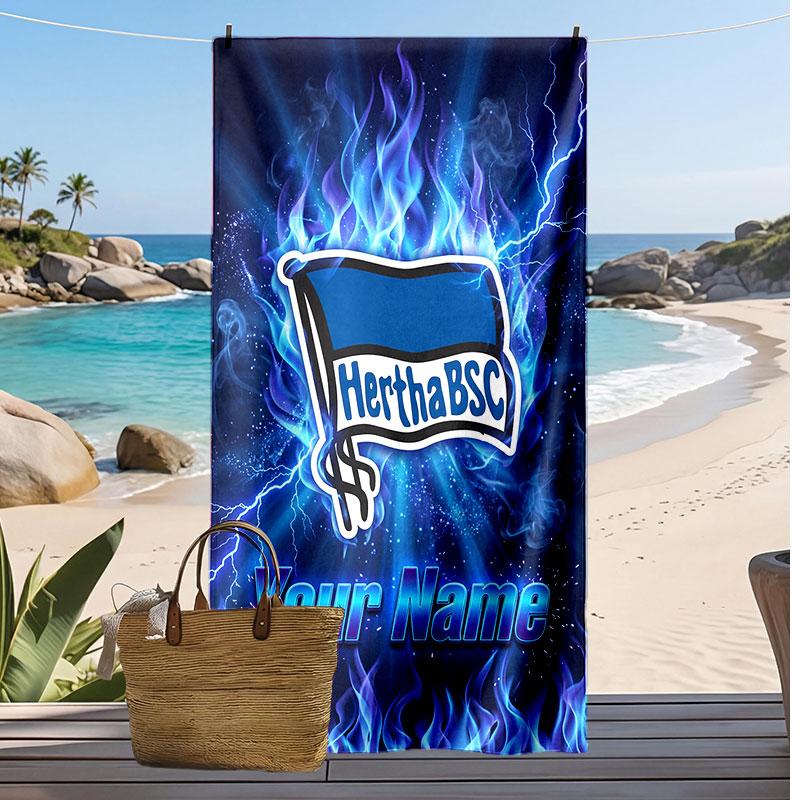 Hertha BSC Asciugamano da Spiaggia Stampato Personalizzato Logo Calcio Supporto Nome Personalizzato Testo Asciugamano Assorbente Per Sport Viaggio Regalo Speciale