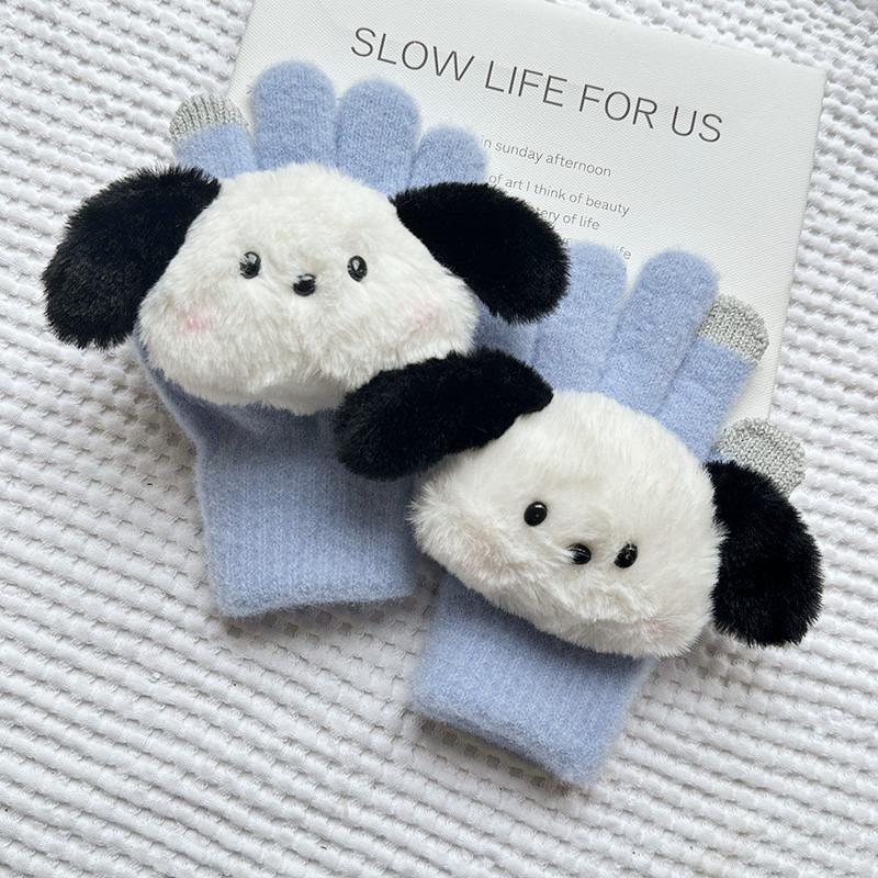 Korean Autumn and Winter Children's Gloves Sanrio Cartoon Warm and Cold Proof Thickened Baby Gloves Knitted Five Finger Gloves