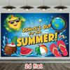 2D Bright Blue Summer Vacation with Beach Ball & Watermelon Photography Background