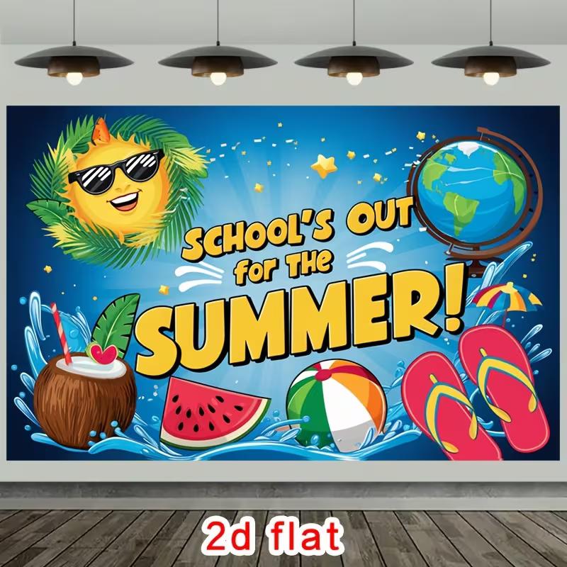2D Bright Blue Summer Vacation with Beach Ball & Watermelon Photography Background