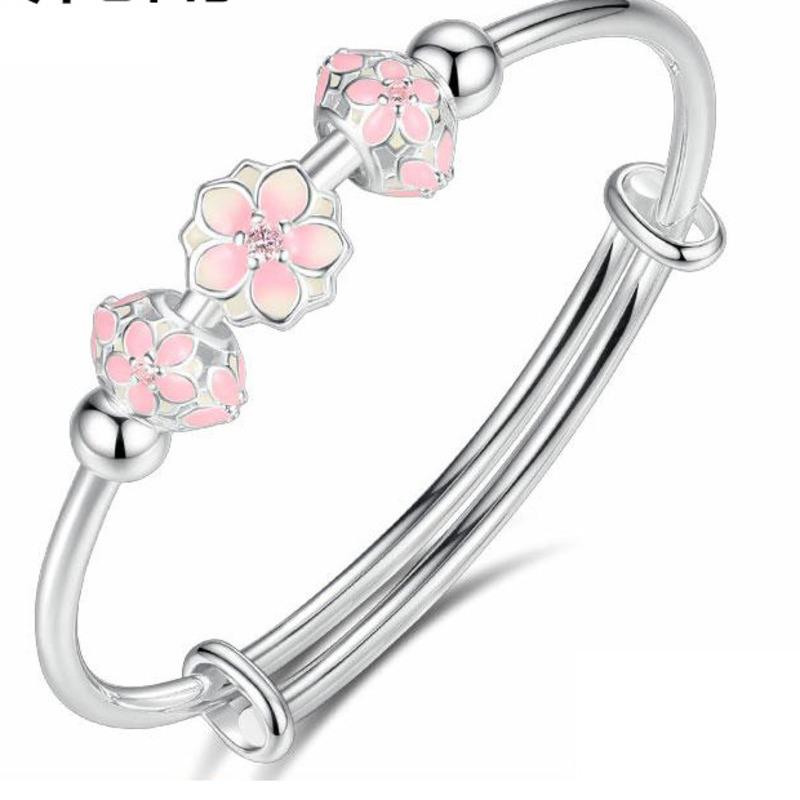 

BELLA BOX Новый браслет Young Transfer Bead Cherry Blossom Love для женщин, посеребренный 925 пробы, Япония и Южная Корея, простой модный студенческий браслет для женщин No.5 розовый