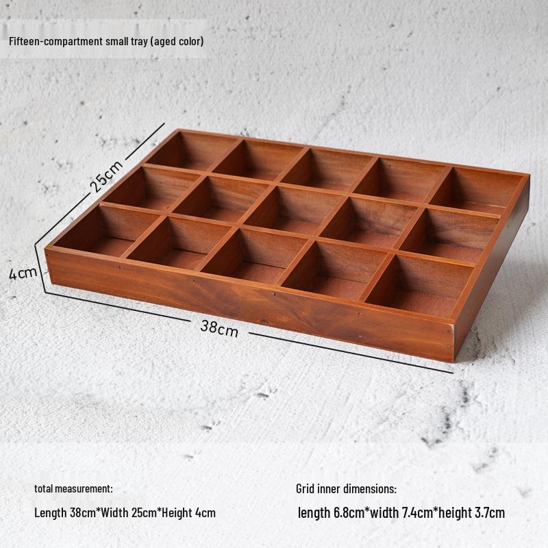 Retro Wooden Multi-Grid Desktop Storage Box and Display Tray