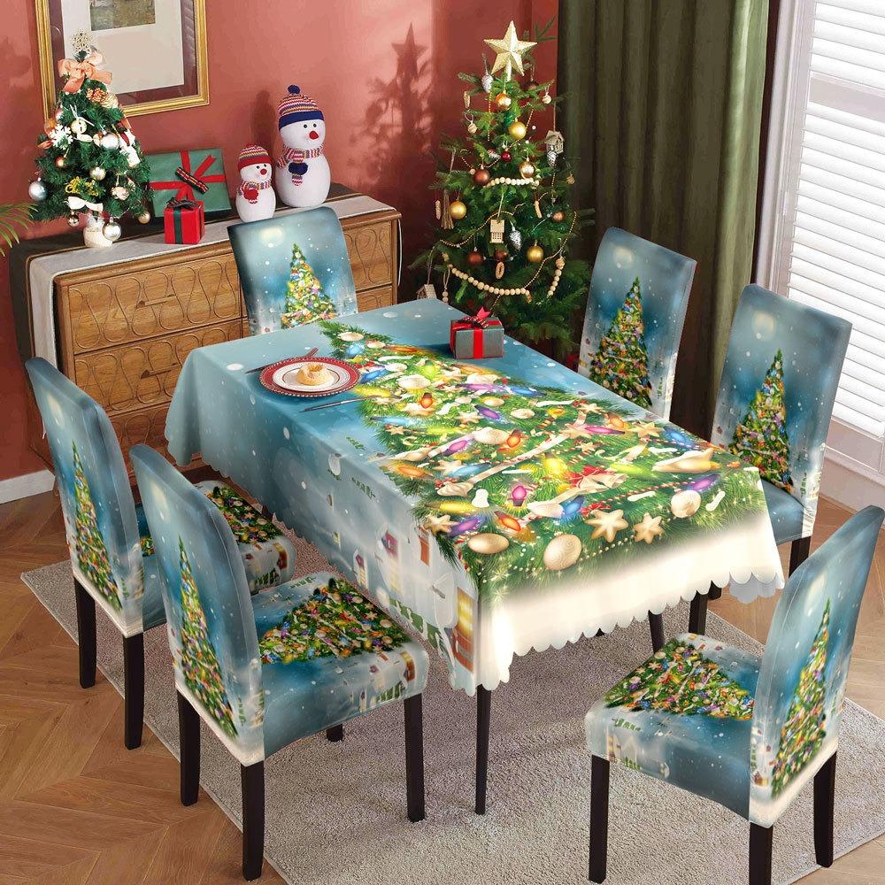 Festive Christmas Tablecloth and Chair Covers Set Waterproof Oil Resistant Holiday Dining Decor for Home