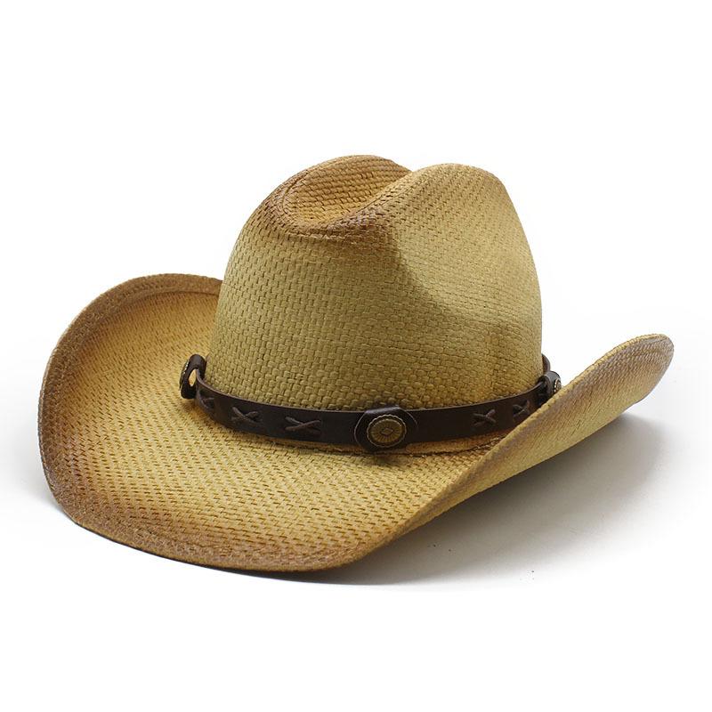 Outdoor Outing Visor, Crimped Western Cowboy Hat, Outdoor Sunscreen Hat, Spray Paint Straw Hat Summer M（56-58cm） хаки
