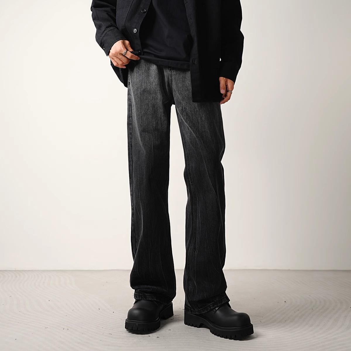 

Трендовые серые винтажные мужские джинсы микро-клеш с потертостями – Стройнящие, уличный стиль 3XL чёрный