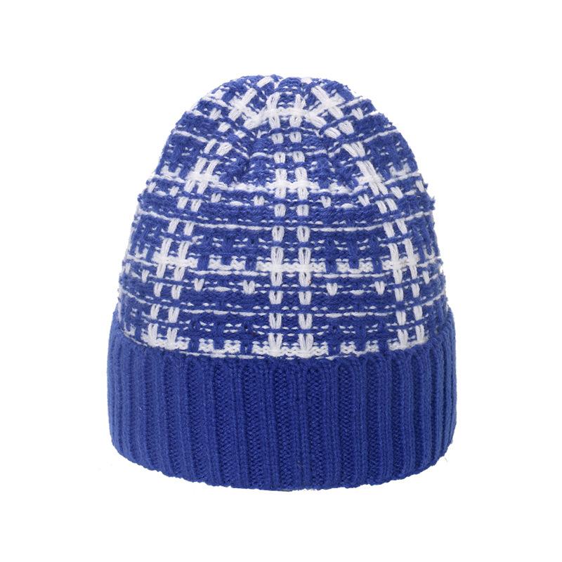 

2025 осень и зима новая тенденция шерстяная шапка универсальная теплая зимняя шапка холодная шапка смешанная клетчатая вязаная шапка мужская и женская M（56-58cm） королевский синий