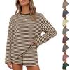 Women's Comfortable Long Sleeve Neck Striped Pajama Set Two Piece Sleepwear