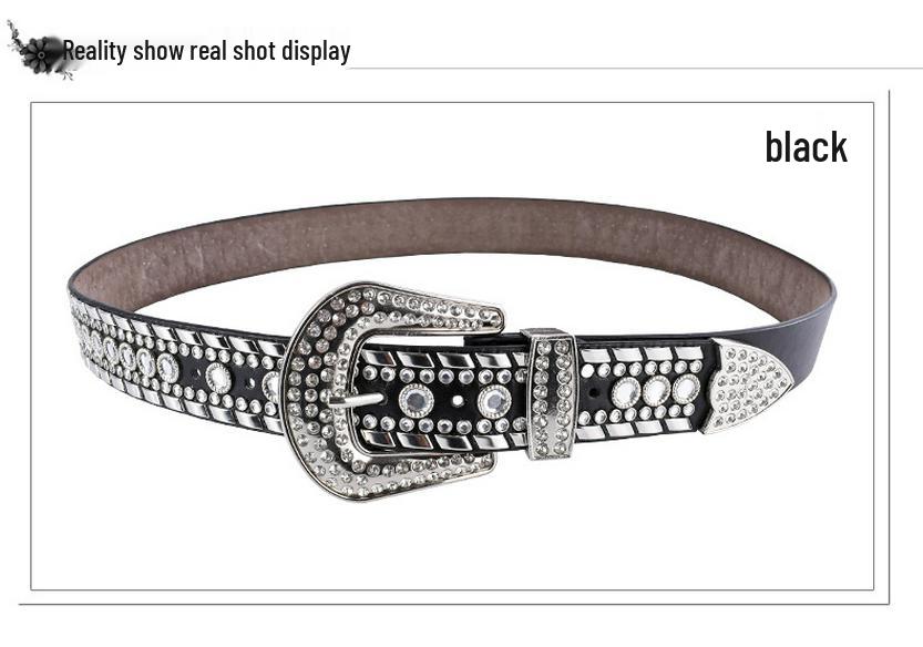 Unisex Fashion Rivet Belt with Rhinestone Alloy Pin Buckle