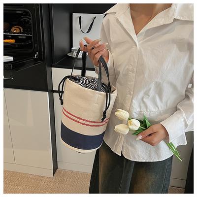 Hand Carry Simple Casual Bucket Bag Women  New Fashion Shoulder Bag Niche Canvas Messenger Bag