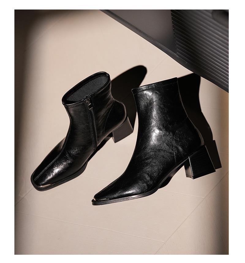 Women's Super Comfortable Chunky Heel Martin Boots - High Heel Square Toe Ankle Boots, Soft Leather, Short Tube Design