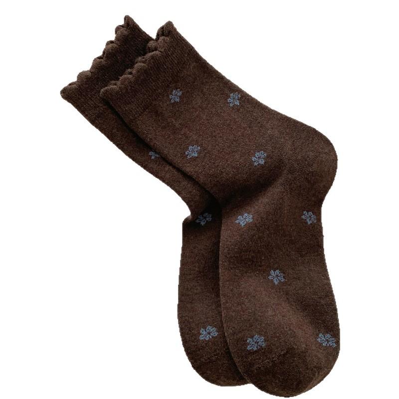 Coffee-colored Wool Socks for Women, Mid-calf Socks for Autumn and Winter, Thickened Cashmere Warm, Retro Heart-shaped Striped Long Socks