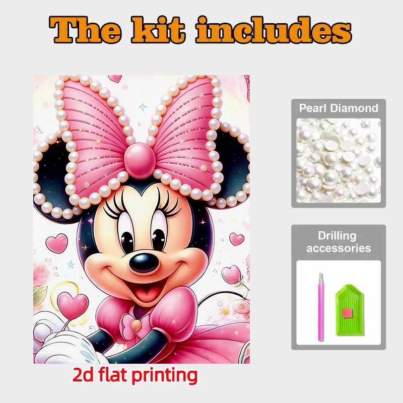 Disney Pearl Painting Set Sweet Minnie Mouse with Pearl Bow Sparkling Painting Craft Home Wall Decoration Handmade Gift