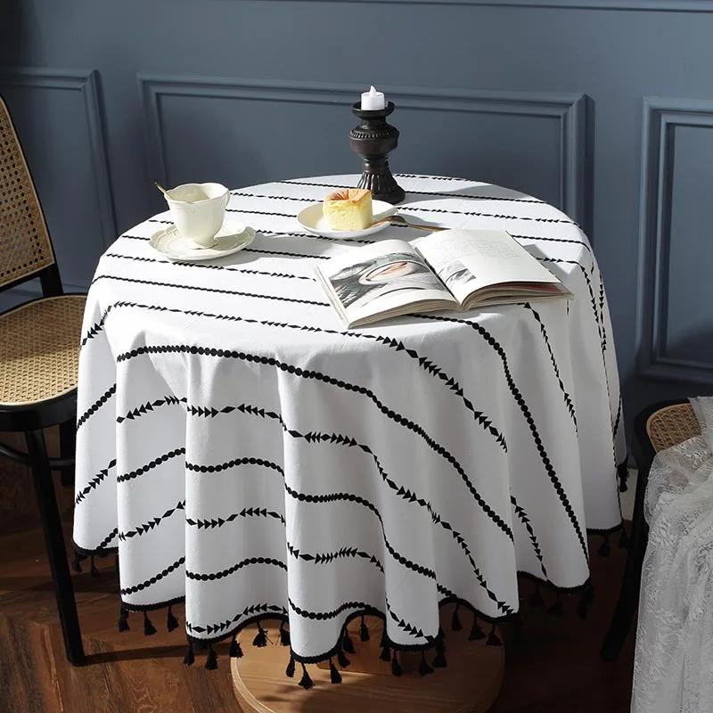 Tablecloth Around Cotton Linen Tassel Tablecloth Plaid Round Tablecloth Red Striped Lattice Table Map Wedding Cloth Cover
