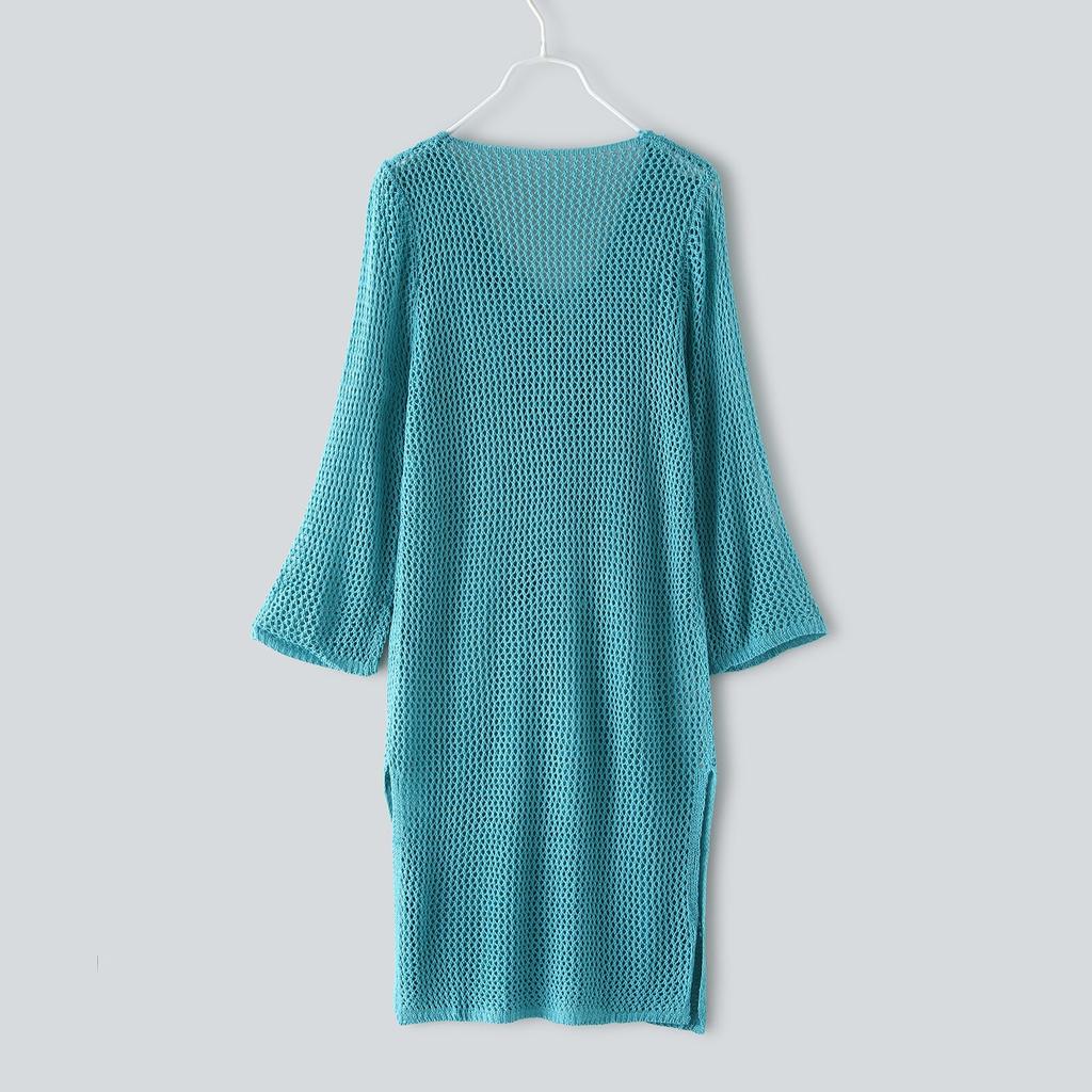 Women's Sleeve Coverups Bikini Hollow Cover Up Lace-up Net Beach Swimsuit Dress