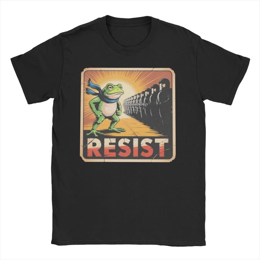 Śmieszne koszulki z memami Resist Portland Żaba Rage Against The Machine Sztuka z żabą Bawełniana koszulka z krótkim rękawem Dekolt O Ubrania Unisex