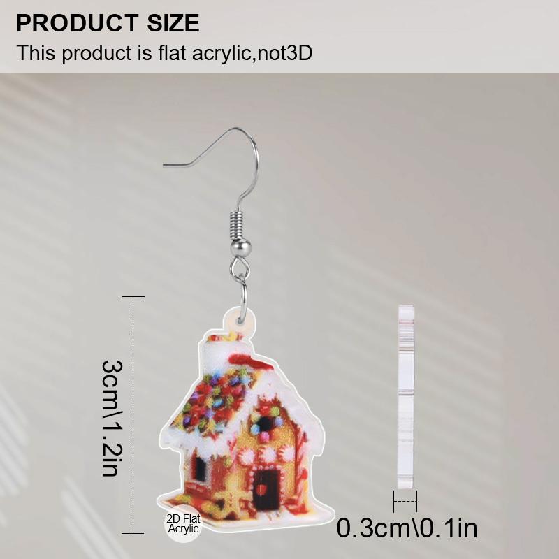 2D Flat Candy House Dangle Earrings, Lightweight Acrylic Material, Suitable for Women, Ideal for Party Gifts, Jewelry, and Christmas Gifts.