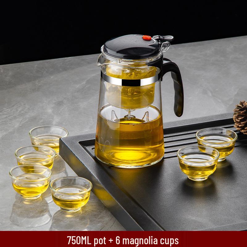 Elegant Heat-Resistant Glass Tea Infuser Pot with One-Button Filtering - Customizable with Logo Option.