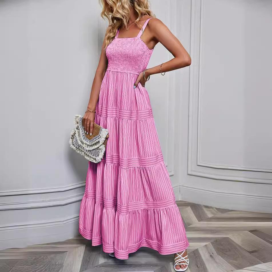 Spring and summer new women's clothing suspender waist striped holiday dress female sexy