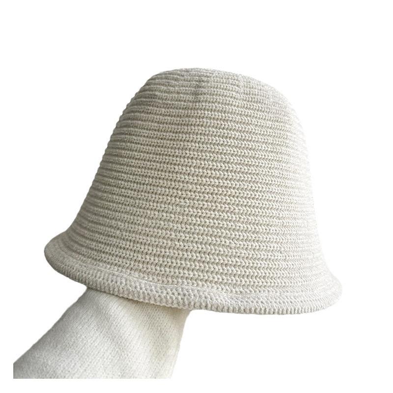 Retro warm knitted wool hat foldable small face big head circumference basin hat bucket hat autumn and winter ear protection hat