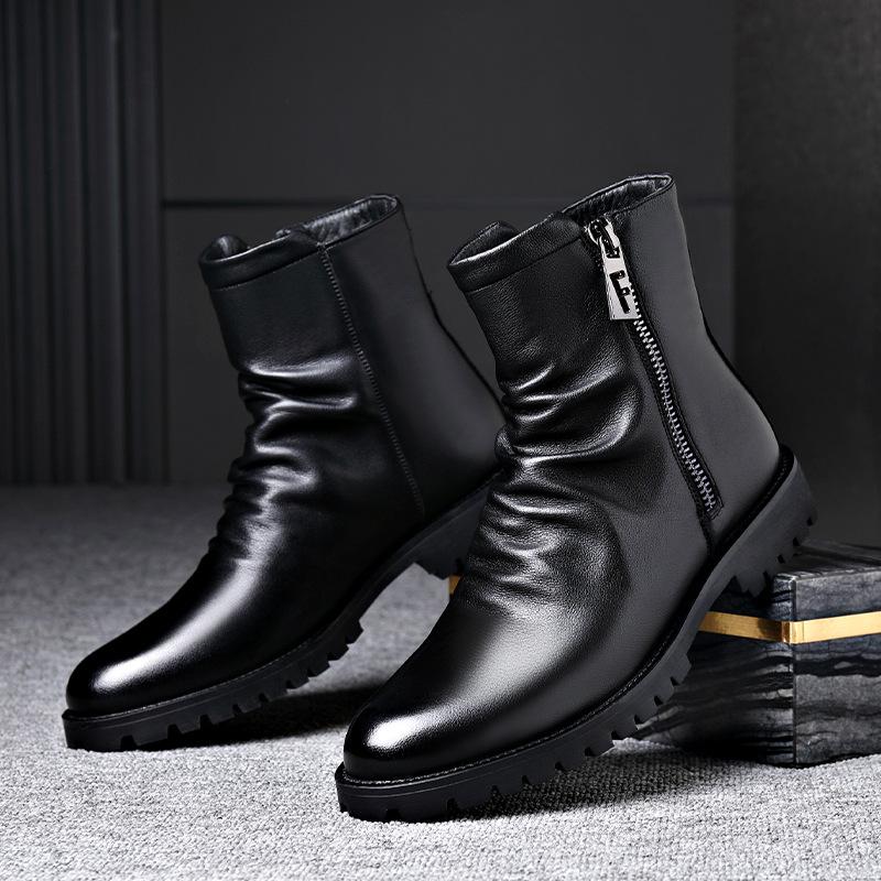 2025 Autumn and Winter Martin Boots Men's British Style Men's Leather Boots High Top Zipper Leather Shoes Fashion Warm Chelsea Boots