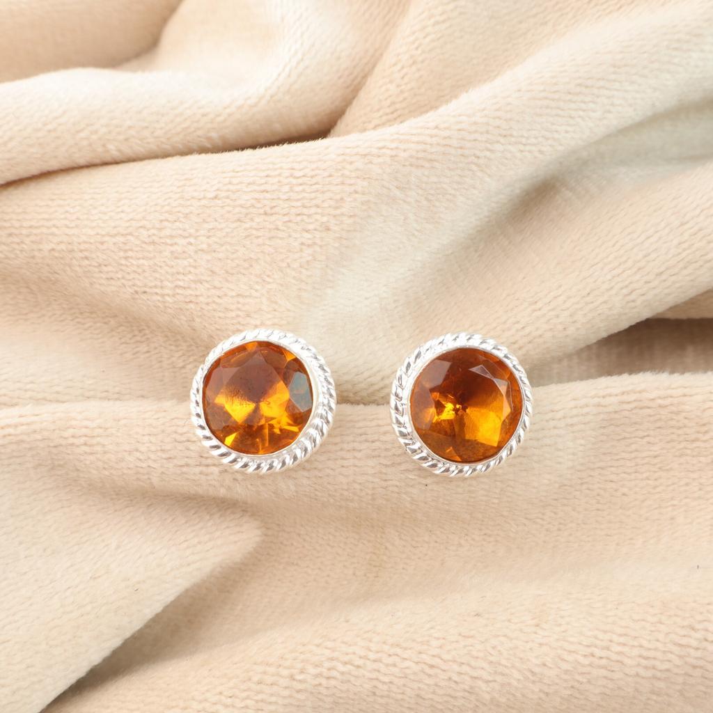 Citrine Gemstone 925 Stamped Silver Jewelry Handmade Stud Earrings 0.53" For Her EE-147-14