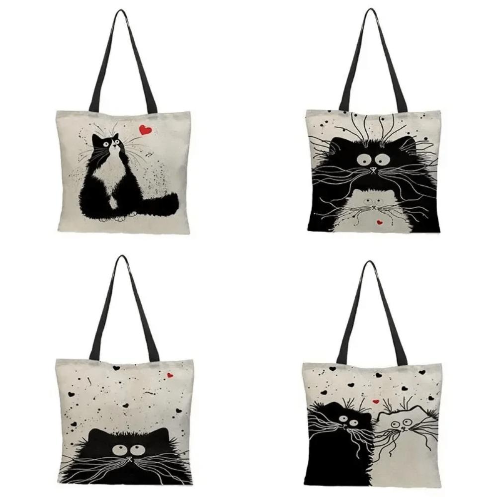 Canvas Bag High-Definition Digital Printed Shopping Bag Cat Pattern Friendly And Portable Bag