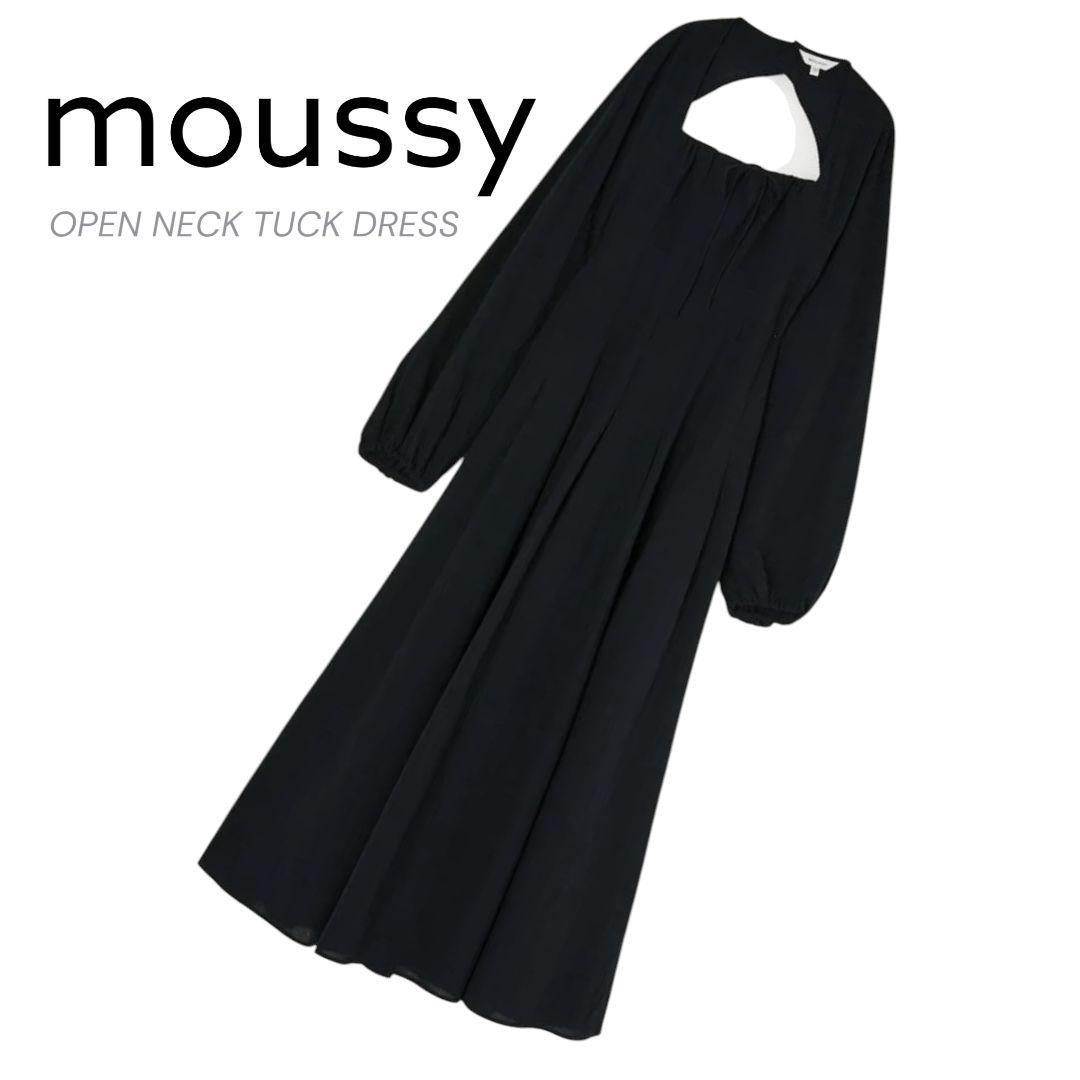 moussy OPEN NECK TUCK DRESS long dress black