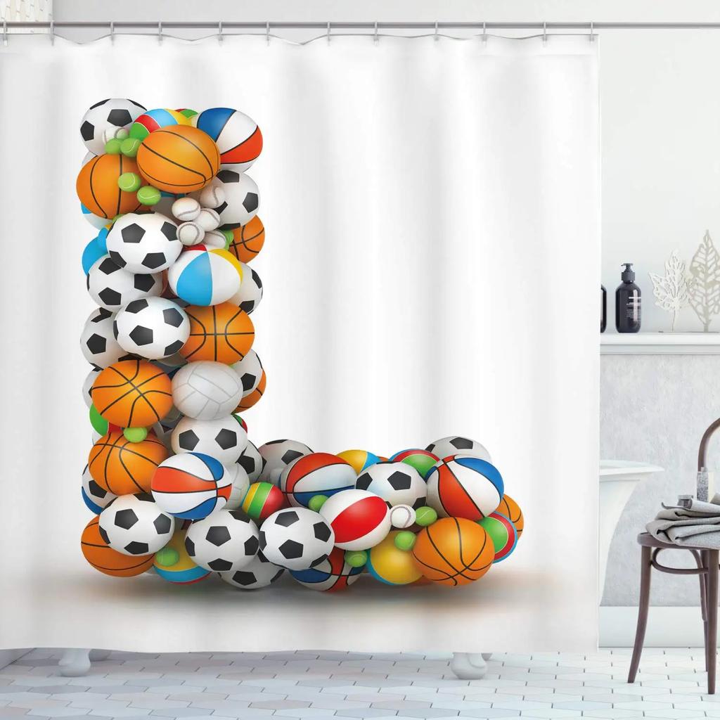 3D Basketball Shower Curtain Sets For Boys Teens Athlete Gym Theme Sports Bathroom Curtain Polyester Waterproof Shower Curtain