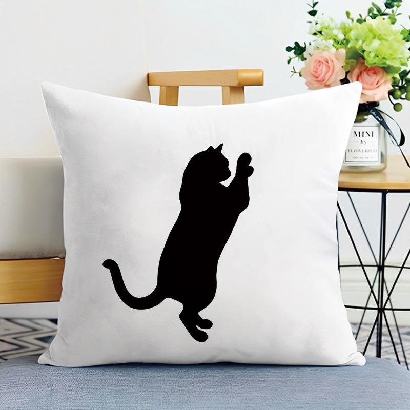 Black Cat Print Decorative Pillowcase Bedroom Living Room Square Cushion Pillowcase