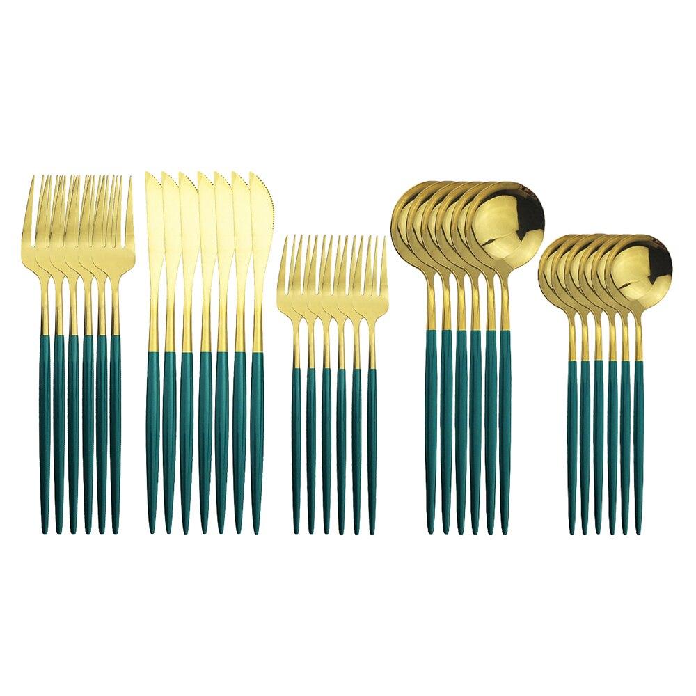 30Pcs White Gold Cutlery Set 18/10 Stainless Steel Dinnerware Set Knife Dessert Fork Spoon Silverware Kitchen Tableware Set